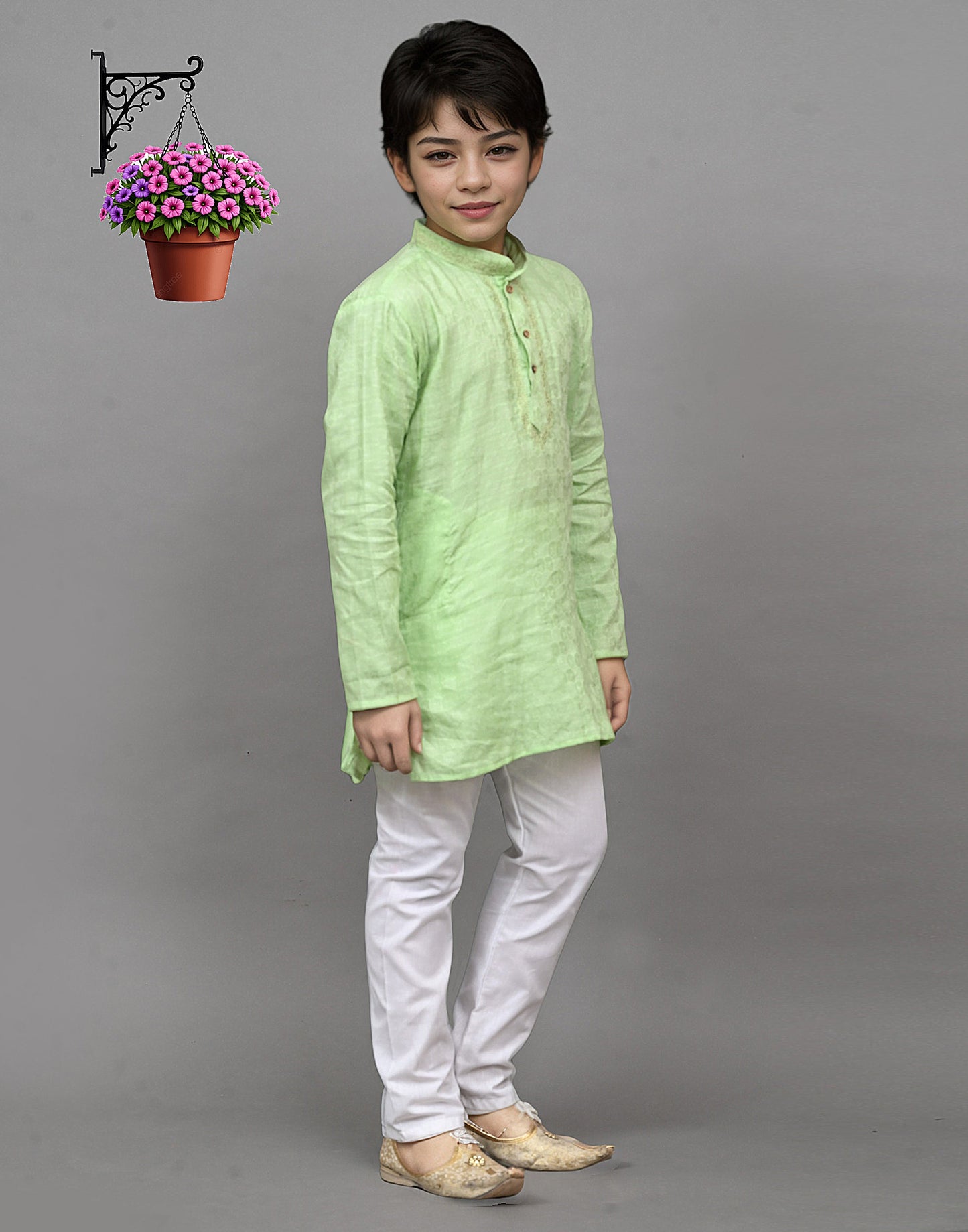 Bluesaanchi Lime Green Self-Design Embroidered Kurta Set – Playful & Festive for Your Little One | Swadesiicart