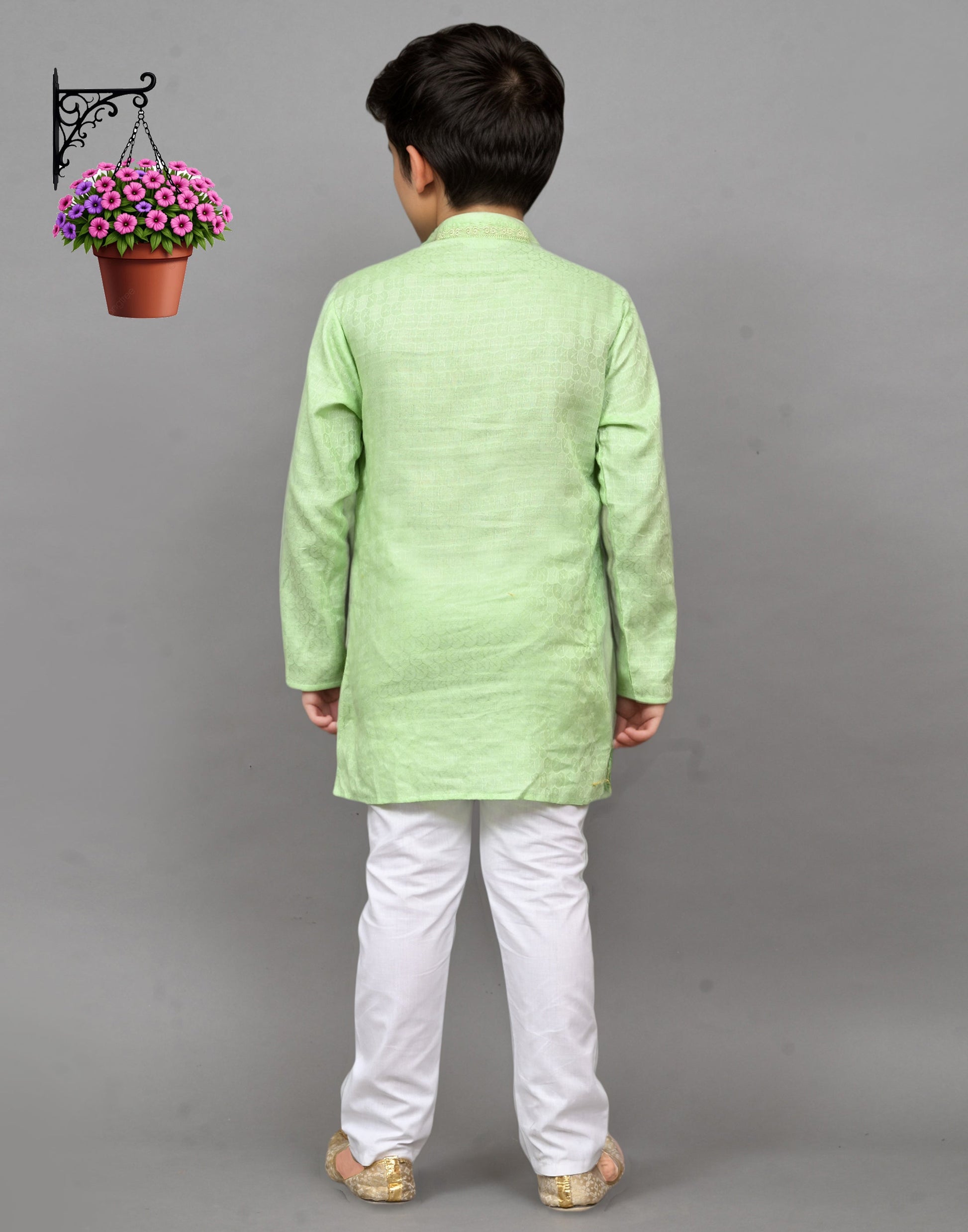 Bluesaanchi Lime Green Self-Design Embroidered Kurta Set – Playful & Festive for Your Little One | Swadesiicart
