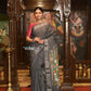 Very Much Indian Authentic Handloom Pure Cotton Paithani with Handcrafted Asawali Pallu - Grey Silver | Swadesiicart