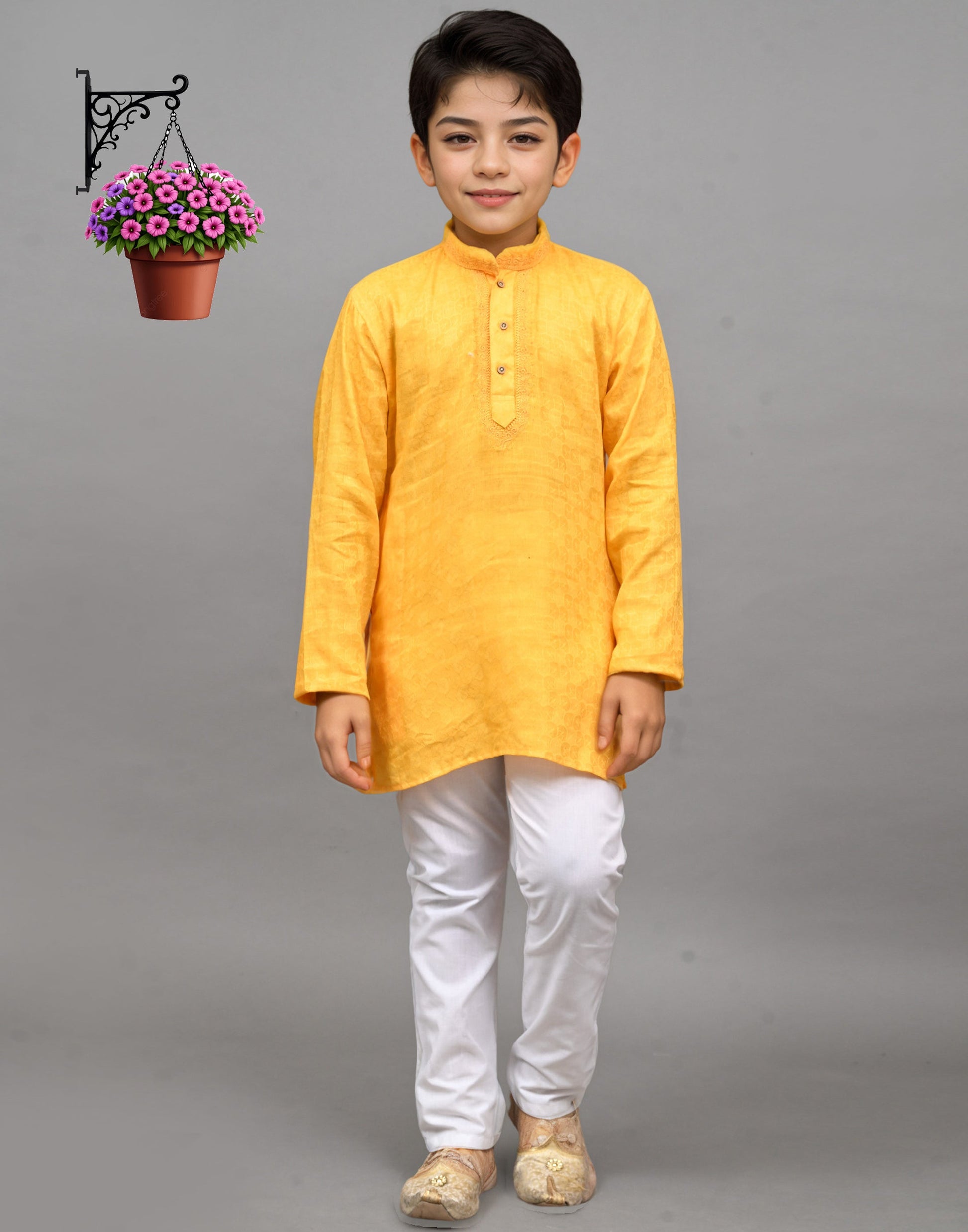 Bluesaanchi Yellow Self-Design Embroidered Kurta Set – Bright & Joyful for Your Little One | Swadesiicart