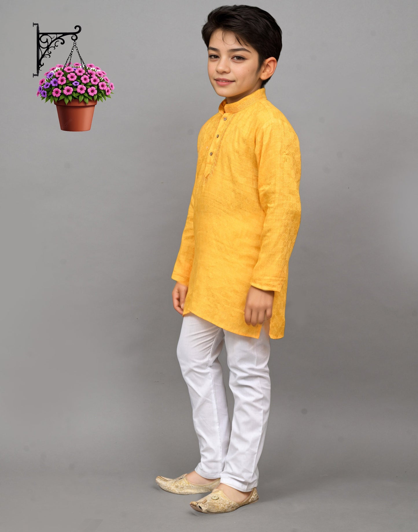 Bluesaanchi Yellow Self-Design Embroidered Kurta Set – Bright & Joyful for Your Little One | Swadesiicart