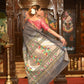 Very Much Indian Authentic Handloom Pure Cotton Paithani with Handcrafted Asawali Pallu - Grey Silver | Swadesiicart