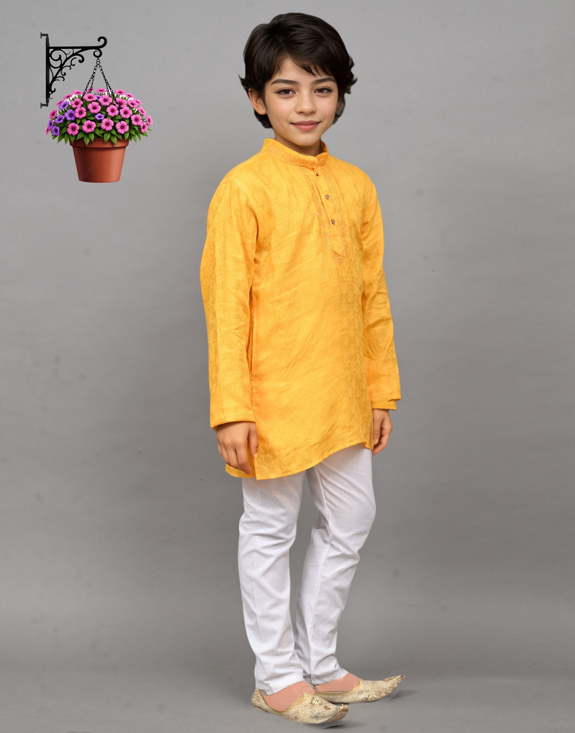 Bluesaanchi Yellow Self-Design Embroidered Kurta Set – Bright & Joyful for Your Little One | Swadesiicart