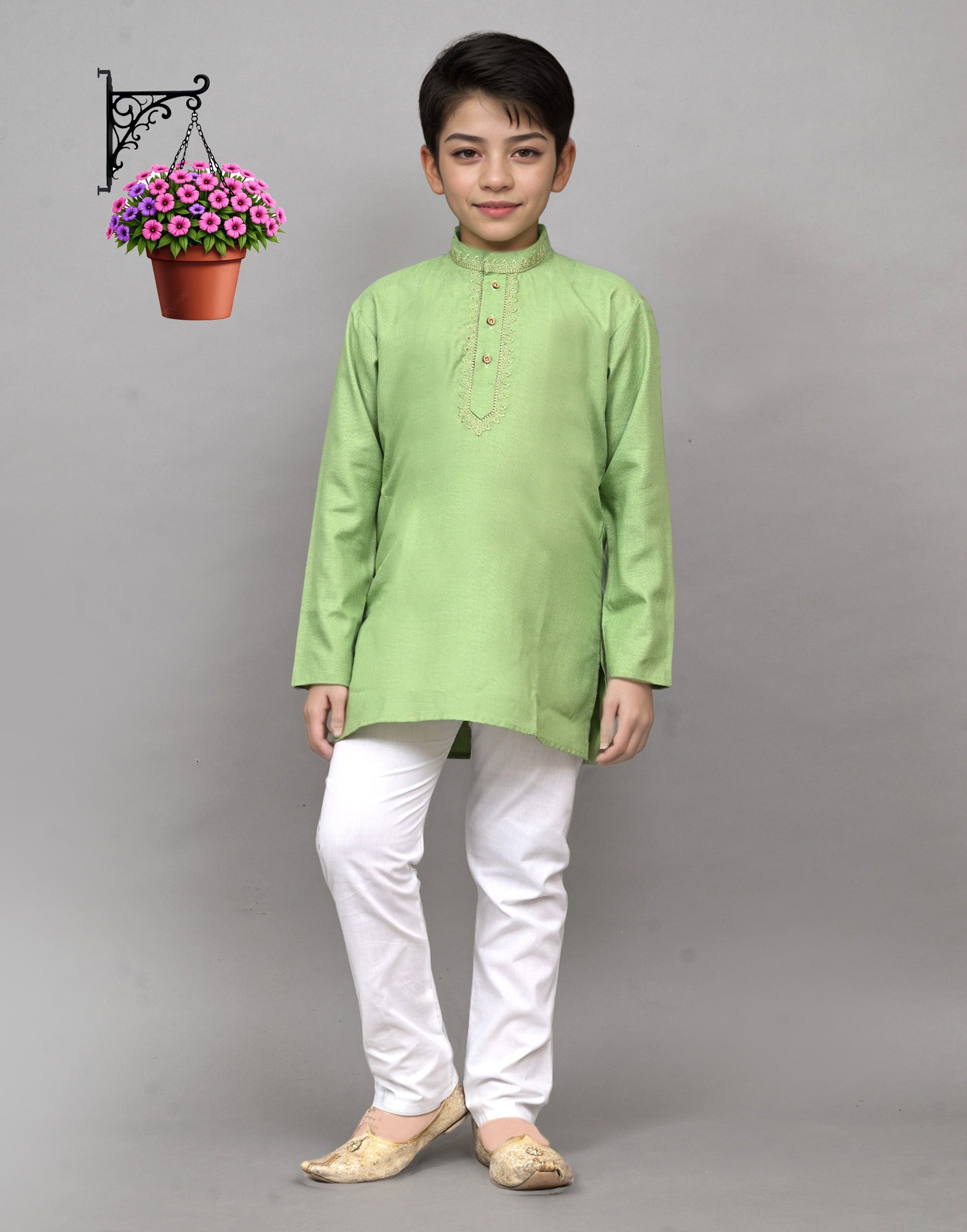 Bluesaanchi Light Green Embroidered Kurta Set – Fresh & Charming for Your Little One | Swadesiicart
