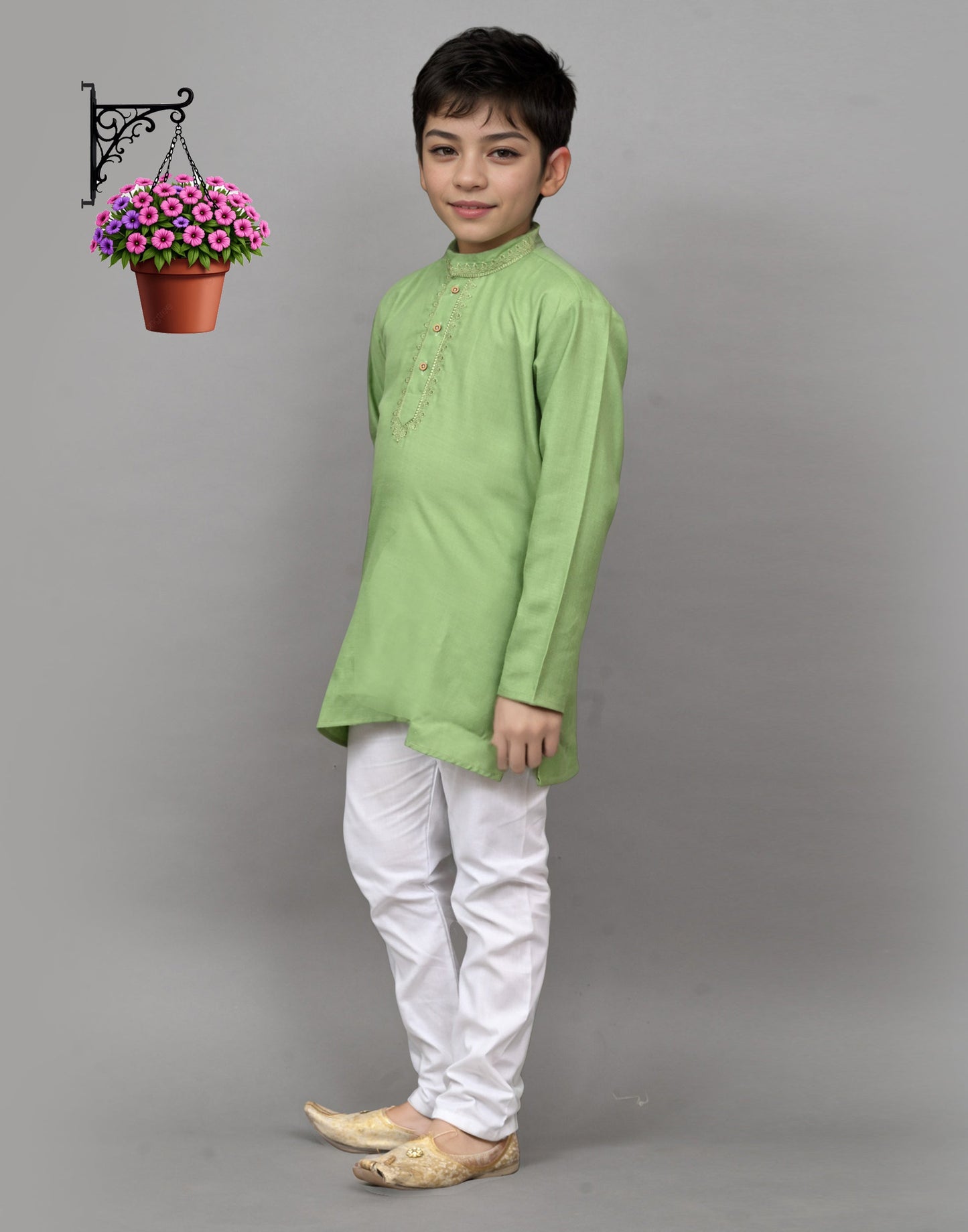 Bluesaanchi Light Green Embroidered Kurta Set – Fresh & Charming for Your Little One | Swadesiicart