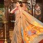 Very Much Indian Authentic Handloom Pure Cotton Paithani with Handcrafted Peacock Pallu - Powder Blue Gold | Swadesiicart