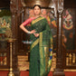 Very Much Indian Authentic Handloom Pure Cotton Paithani with Handcrafted Parrot Pallu - Forest Green | Swadesiicart