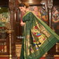 Very Much Indian Authentic Handloom Pure Cotton Paithani with Handcrafted Parrot Pallu - Forest Green | Swadesiicart