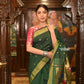 Very Much Indian Authentic Handloom Pure Cotton Paithani with Handcrafted Parrot Pallu - Forest Green | Swadesiicart
