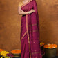 Very Much Indian Designed by VMI - High Quality Mul Cotton Handloom Woven with Sleek Border and Flower Buttis - Magenta Pink | Swadesiicart