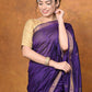 Very Much Indian Designed by VMI - High Quality Mul Cotton Handloom Woven with Sleek Border and Flower Buttis - Violet | Swadesiicart
