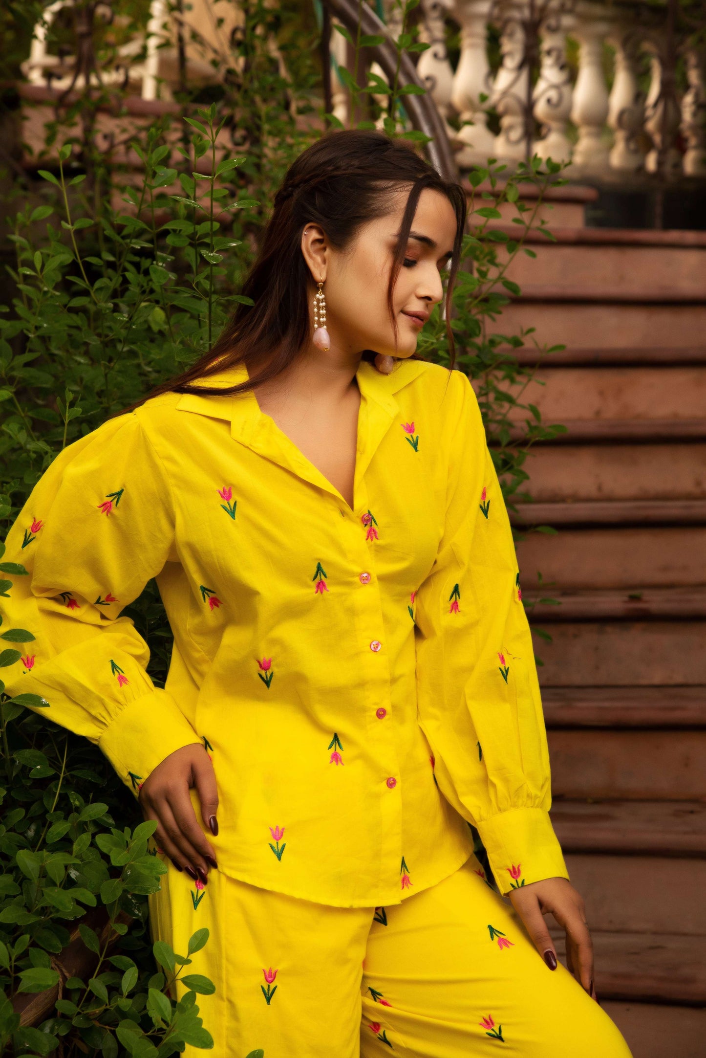 Pomcha Jaipur Gaurangi Ira Yellow Embroidery Co-Ord Set - Swadesiicart