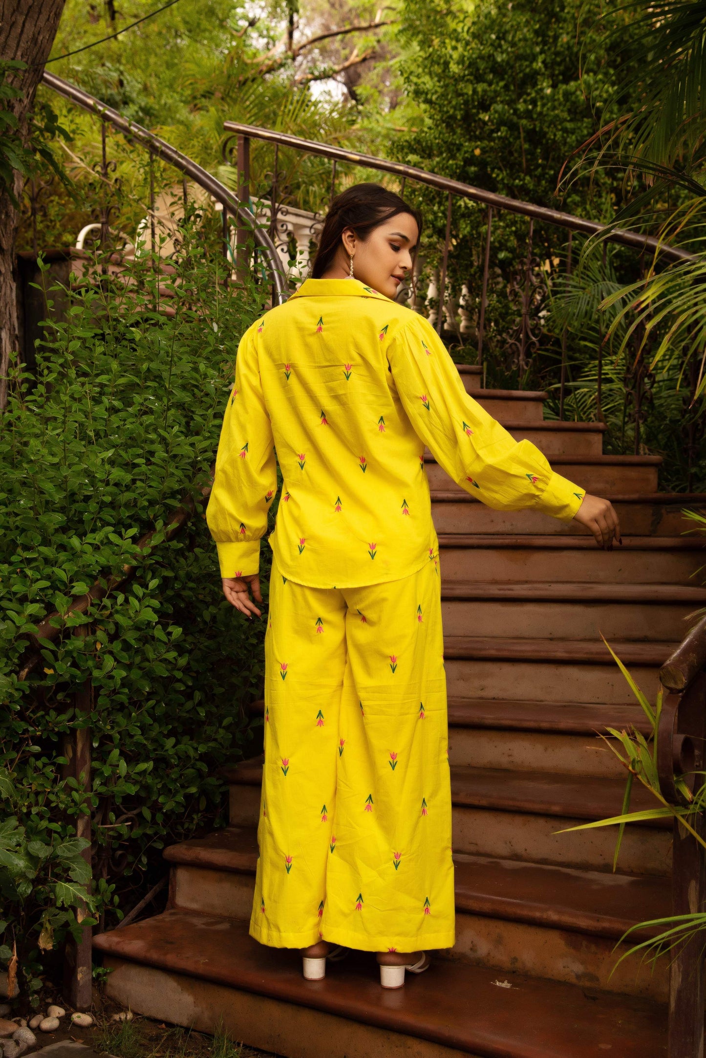 Pomcha Jaipur Gaurangi Ira Yellow Embroidery Co-Ord Set - Swadesiicart