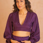 trueBrowns Silk Purple Gathered Sleeve Blouse | Swadesiicart