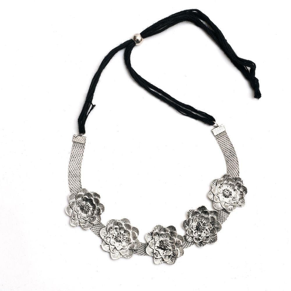 Mominos Fashion Johar Kamal Silver-Plated Brass Finish Rose Design Choker For Women (Silver) | Swadesiicart