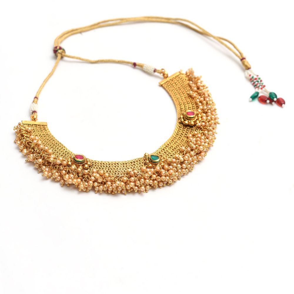 Mominos Fashion Johar Kamal Gold-Polished Brass Finish Stone/Beads Choker For Women (Golden) | Swadesiicart
