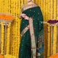 Very Much Indian Rajsi - Handloom Pure Cotton Paithani With Peacock Pallu - Dark Green | Swadesiicart