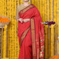 Very Much Indian Rajsi - Handloom Pure Cotton Paithani With Asawali Pallu - Red | Swadesiicart