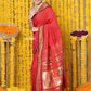 Very Much Indian Rajsi - Handloom Pure Cotton Paithani With Asawali Pallu - Red | Swadesiicart