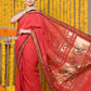 Very Much Indian Rajsi - Handloom Pure Cotton Paithani With Asawali Pallu - Red | Swadesiicart