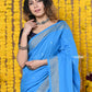 Very Much Indian Rajsi - Handloom Pure Cotton Paithani With Asawali Pallu - Cerrulean Blue | Swadesiicart