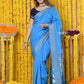 Very Much Indian Rajsi - Handloom Pure Cotton Paithani With Asawali Pallu - Cerrulean Blue | Swadesiicart