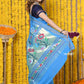 Very Much Indian Rajsi - Handloom Pure Cotton Paithani With Asawali Pallu - Cerrulean Blue | Swadesiicart