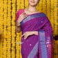 Very Much Indian Rajsi - Handloom Pure Cotton Paithani With Radha Krishna Pallu - Dual Tone Purple | Swadesiicart