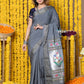 Very Much Indian Rajsi - Handloom Pure Cotton Paithani With Asawali Pallu - Grey | Swadesiicart