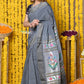 Very Much Indian Rajsi - Handloom Pure Cotton Paithani With Asawali Pallu - Grey | Swadesiicart