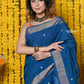 Very Much Indian Rajsi - Handloom Pure Cotton Paithani With Peacock Pallu - Teal Blue | Swadesiicart