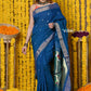 Very Much Indian Rajsi - Handloom Pure Cotton Paithani With Peacock Pallu - Teal Blue | Swadesiicart