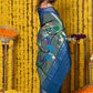Very Much Indian Rajsi - Handloom Pure Cotton Paithani With Peacock Pallu - Teal Blue | Swadesiicart