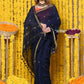 Very Much Indian Rajsi - Designed by VMI! High Quality Mul Cotton Handloom Woven Saree With Sleek Border in dark blue | Swadesiicart