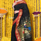 Very Much Indian Rajsi - Handloom Pure Cotton Paithani With Peacock Pallu - Black | Swadesiicart