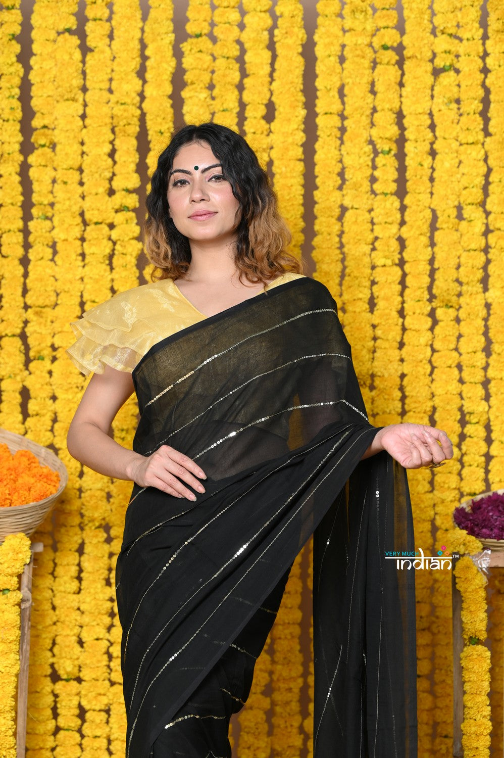 Very Much Indian Rajsi - High Quality Mul Cotton Handloom Woven Saree in Sleek Black | Swadesiicart