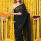 Very Much Indian Rajsi - High Quality Mul Cotton Handloom Woven Saree in Sleek Black | Swadesiicart