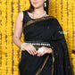 Very Much Indian Rajsi - Designed by VMI! High Quality Mul Cotton Handloom Woven Saree With Sleek Border in Black | Swadesiicart