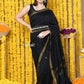 Very Much Indian Rajsi - Designed by VMI! High Quality Mul Cotton Handloom Woven Saree With Sleek Border in Black | Swadesiicart