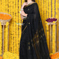 Very Much Indian Rajsi - Designed by VMI! High Quality Mul Cotton Handloom Woven Saree With Sleek Border in Black | Swadesiicart