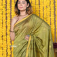 Very Much Indian Rajsi - Designed by VMI! High Quality Mul Cotton Handloom Woven Saree With Sleek Border in Green | Swadesiicart