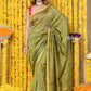 Very Much Indian Rajsi - Designed by VMI! High Quality Mul Cotton Handloom Woven Saree With Sleek Border in Green | Swadesiicart