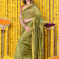 Very Much Indian Rajsi - Designed by VMI! High Quality Mul Cotton Handloom Woven Saree With Sleek Border in Green | Swadesiicart