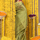 Very Much Indian Rajsi - Designed by VMI! High Quality Mul Cotton Handloom Woven Saree With Sleek Border in Green | Swadesiicart