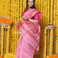 Very Much Indian Rajsi - Handloom Ari Checks Cotton Silk Saree with Golden Border in Pink | Swadesiicart
