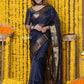 Very Much Indian Rajsi - Handloom Ari Checks Cotton Silk Saree with Golden Border in Indigo Blue | Swadesiicart