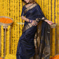 Very Much Indian Rajsi - Handloom Ari Checks Cotton Silk Saree with Golden Border in Indigo Blue | Swadesiicart