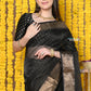 Very Much Indian Rajsi - Handloom Ari Checks Cotton Silk Saree with Golden Border in Black | Swadesiicart