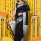 Very Much Indian Rajsi - Designer Linen Saree With Premium Sleek Silver Border in Black | Swadesiicart