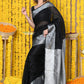 Very Much Indian Rajsi - Designer Linen Saree With Premium Sleek Silver Border in Black | Swadesiicart